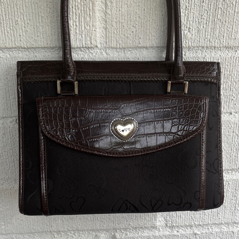 Brighton Leather Crocodile Pattern Brown Vintage Shoulder Bag sz OS